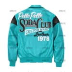 Pelle Pelle Blue Soda Club Leather Jacket with genuine leather, satin lining, and embroidered logo.