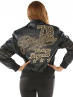 Ladies pelle pelle black gold varsity jacket