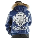Pelle Pelle Crest Blue Leather Jacket Authentic Pelle Pelle Crest Blue Jacket White Logo Pelle Pelle Blue Crest Leather Jacket for Men