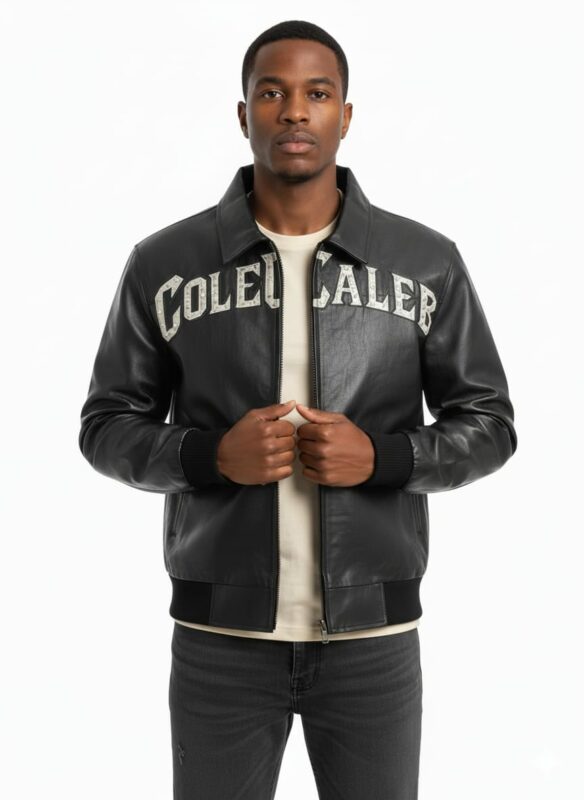 ColeCaleb Alpha Black Leather Jacket with Smooth Premium Finish