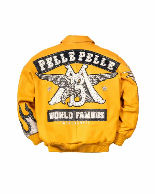 World Famous Yellow Pelle Pelle Jacket – Premium Yellow Leather Streetwear Design with Signature Embroidery