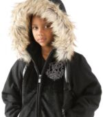 Pelle Pelle Kids Black Fur Hooded Wool Jacket