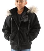 Pelle Pelle Kids Black Fur Hooded Wool Jacket